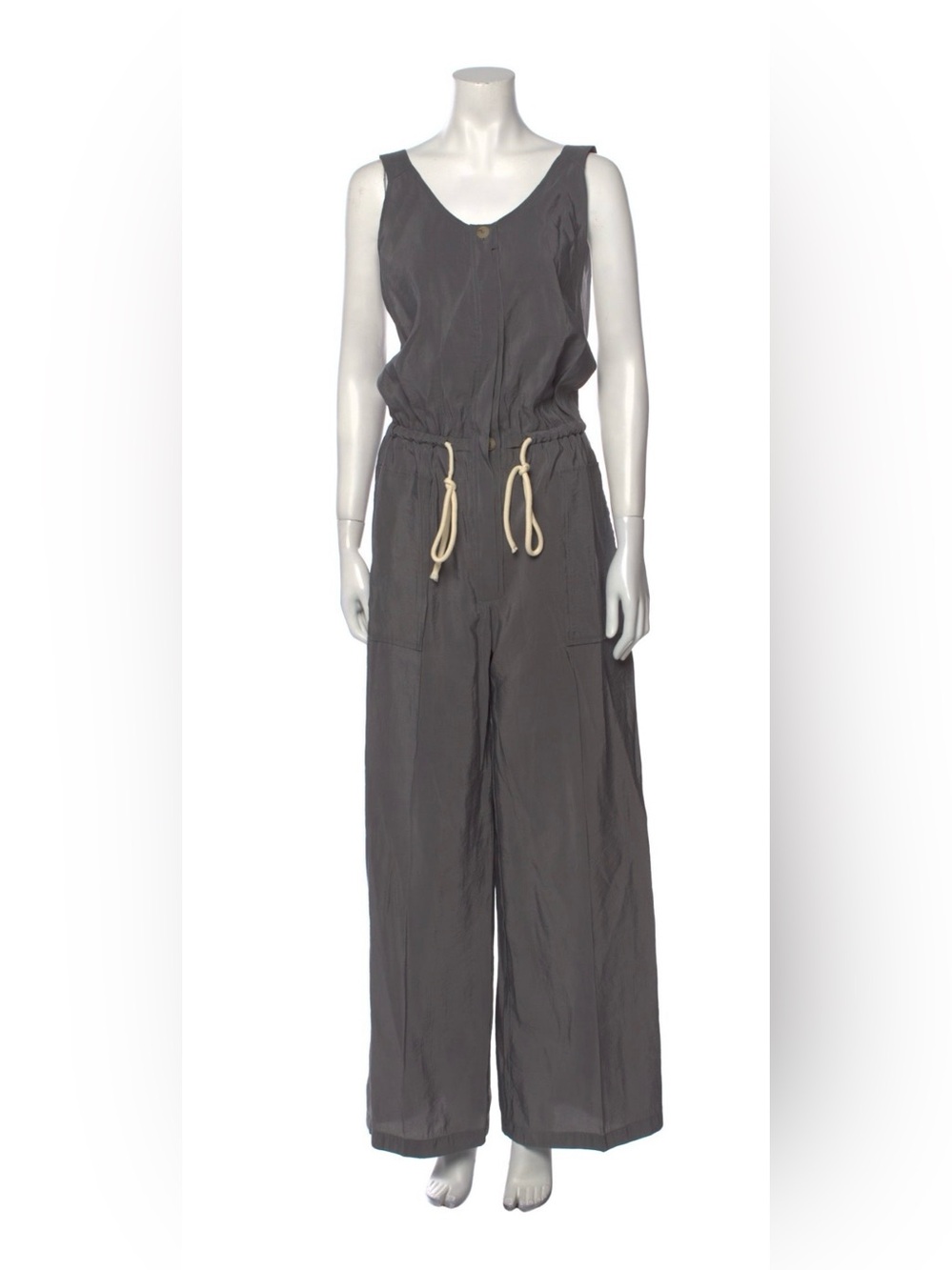 TELA Made in Italy Washed Taffeta Grey Wide-Leg Jumpsuit Coverall Romper Italian